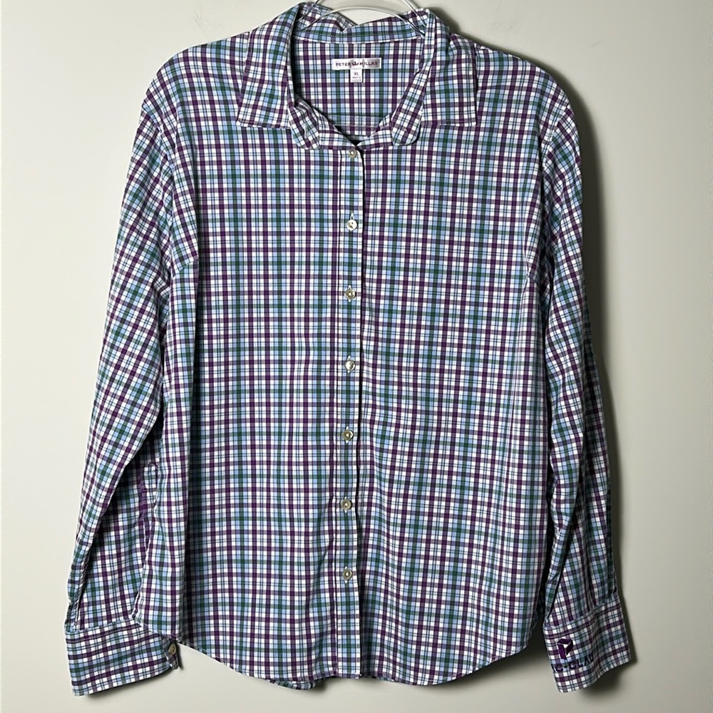 Peter Millar Womens Tab Roll Sleeve Performance Plaid Button Up Shirt XL - Picture 3 of 8